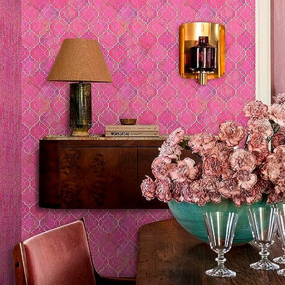MuralPeel Modern Pink/Golden Krystal Mosaic Peel and Stick Wallpaper Self Adhesive Removable Easy Peel Off Stick on Wall Paper for Bedroom Cabinet Renter Friendly - color: Pink, size: 17.7" x 236.2"
