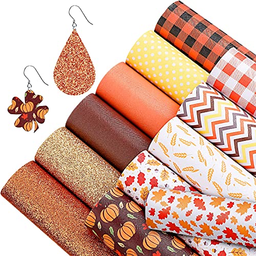 Frienda 12 Pcs Thanksgiving Fall Faux Leather Sheets Fall Leaves Pumpkin