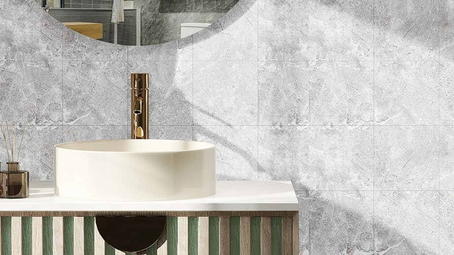 20-Pack Peel and Stick Grey Marble Tiles (11.8" x 11.8") – 19.4 Sq. Ft. Waterproof PVC Shower & Backsplash Tiles for Bathroom, Kitchen, and Living Room – Self-Adhesive, Easy Installation