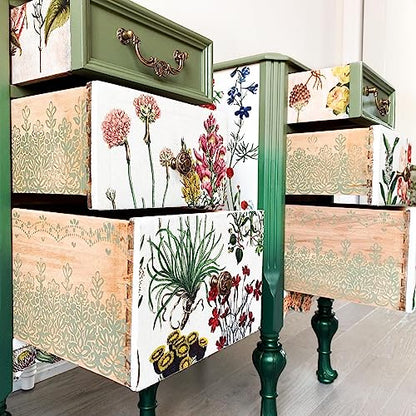 Redesign Decor Clear-Cling Stamps - Floral Borders for Wall Paint Wall Art Furniture Decorative nightstand Bed Side Stand Large Vanity Table Set Makeup Vanity Dressing Table Computer Desk