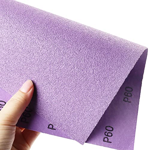 LotFancy 60 Grit Sandpaper, 30PCS 9 x 11” White Fused Alumina Wet Dry Sanding Sheets, for Automotive Metal Sanding Polishing, Wood Finishing, Purple - size: 60 Grit