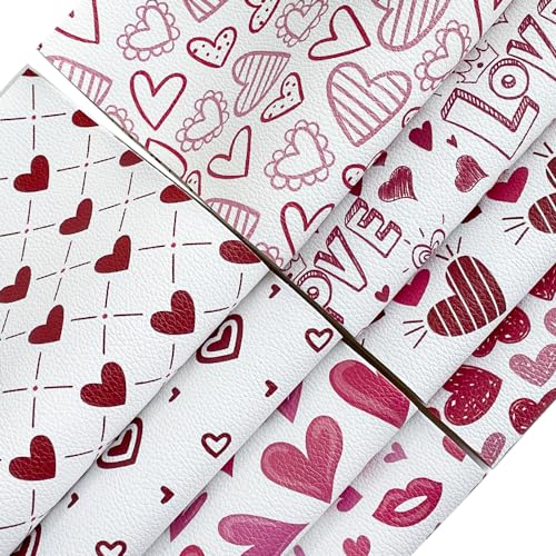 ONEART | 8 Pcs Printed Lychee Texture Faux Leather Sheets, 8"×12" Red Heart PU Leather Fabric for Earrings DIY Crafts Making-Heart - color: Heart