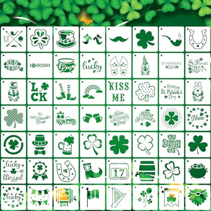 AUGSHY 56 Pack St Patricks Day Stencils, 3 Inch Clover Craft Templates - style: St Patrick's