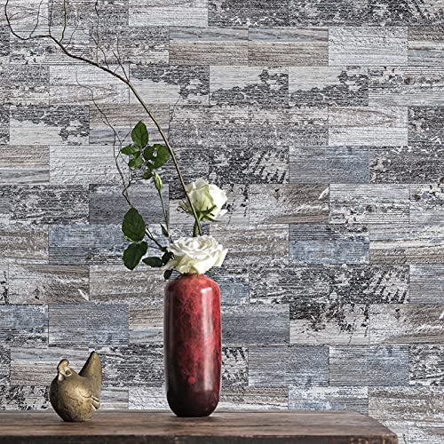 Art3d 102-Pack Peel and Stick Backsplash, Stick on Subway Tile, Wood Plank - color: Distressed Silvery Moon