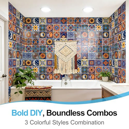 Art3d Talavera Design Peel and Stick Backsplash, 10-Pack, Sun & Moon Floral - color: Sun & Moon Floral