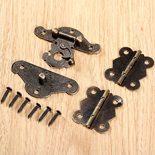 dophee Box Latch Hasps and 2Pcs Vintage Small Hinges with 14Pcs Screws
