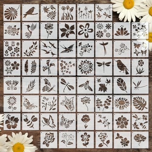 Marspark 72 Pcs Small Flowering Plants Stencils for Crafts Reusable, 3 Inch