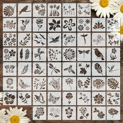 Marspark 72 Pcs Small Flowering Plants Stencils for Crafts Reusable, 3 Inch
