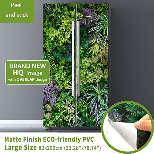 Nature Art Self Stick Vinyl Door Mural Sticker, Peel and Stick Removable Refrigerator Wrap Decal, Green Leaves, 32.3x78.7, 2 Pcs Set - color: Green Leaves
