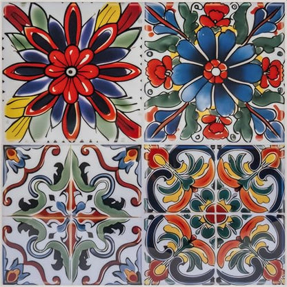 6 Sheets 9x9 Inch Peel and Stick Tile Backsplash Stickers, Talavera Mexican Spanish Mediterranean Vinyl Wall Tiles, Waterproof Self-Adhesive Removable DIY Decals for Kitchen Bathroom - color: Red