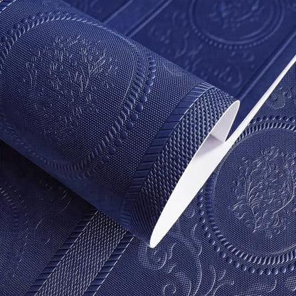 JiffDiff Navy Blue 3D Embossed Textured Peel Stick Wallpaper 17.3"x400" - color: Navy Blue, size: 17.3" x 400"