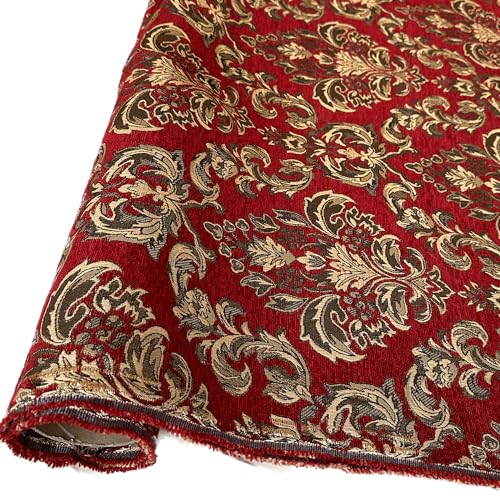 TinaKim Chenille Fabric Upholstery Heavy Duty - Jacquard Sofa Cloth for Couch Covers, Pillow Inserts, Car Seat Covers, RV Furniture | Decorative Washable Material (Wine red, 6 Yard) - color: Wine Red, size: 6 yard pre cut
