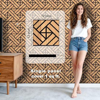 WoveN SounD Acoustic Wall Panels, Natural Oak, 16 Pack, 12x12 in - color: Grid Weave, Natural Oak, 16 Pack