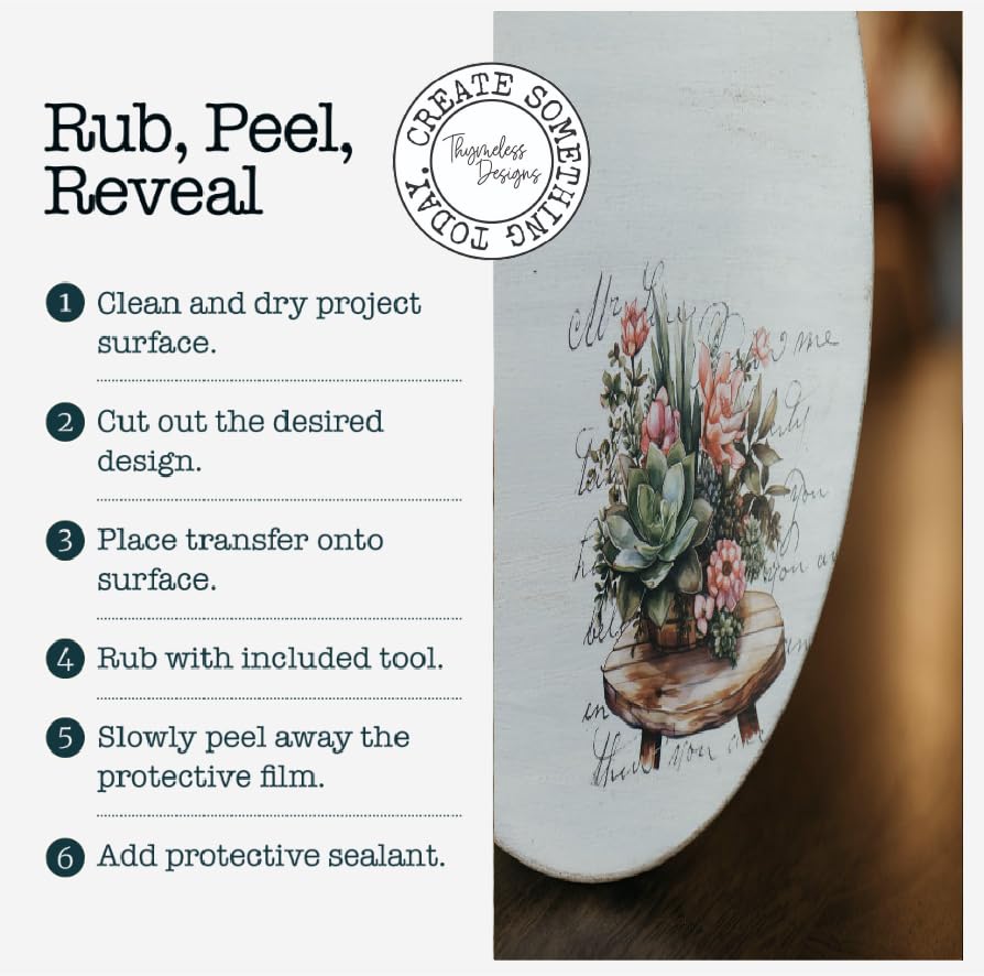 Rub on Transfers for Crafts and Furniture | 3 Design Sheets 6”x 12” | Home Decor Transfers | Furniture and Craft Decals | by Thymeless Designs (Succulent Garden) - style: Succulent Garden