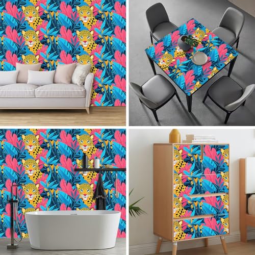 HOMETITUTE Tropical Leopard Peel and Stick Wallpaper 118.1 x 17.7 Inch - color: Tropical Leopard Face