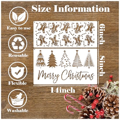 Christmas Stencils for Painting on Wood Reusable Large Merry Christmas Believe Stencils for Window Door Hanger Home Crafts Canvas Wall Holiday (14in Christmas) - style: 14in Christmas