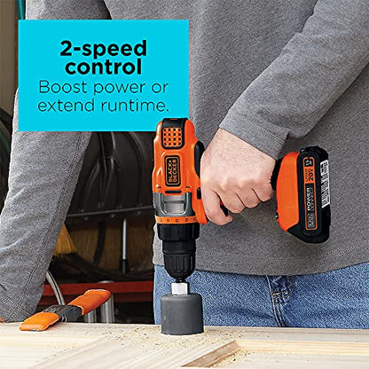 BLACK+DECKER 20V MAX Cordless Drill Driver with Battery and Charger, LED Work Light (LDX220C) - style: Cordless Drill Driver Kit