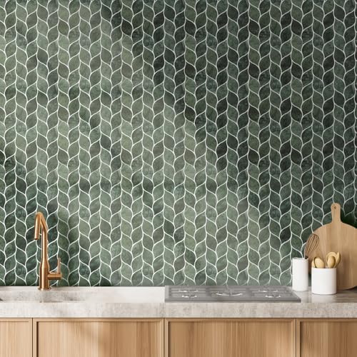 Tilingview 10 Pcs Leaf Design Peel and Stick for Kitchen Backsplash, Premium Self-Adhesive Tiles Wall Stickers (Dark Green) (Pack of 2) - color: Dark Green, size: 12"x12"x0.04" (Pack of 2)