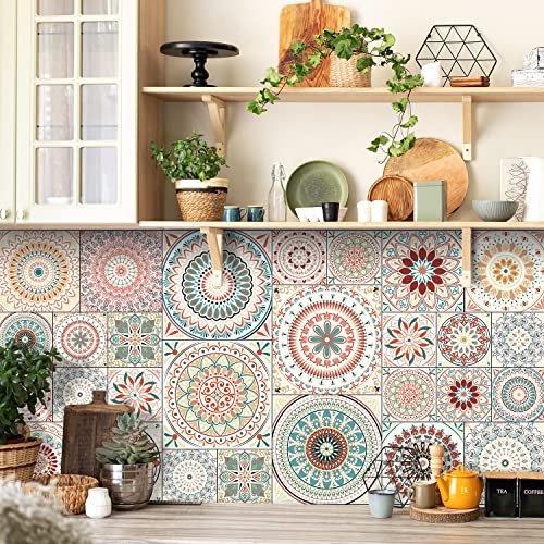 Easy Peel Stick Vinyl DIY wall Tile Decals Stick on backsplash,28pcs - color: Diy Mandala Floral