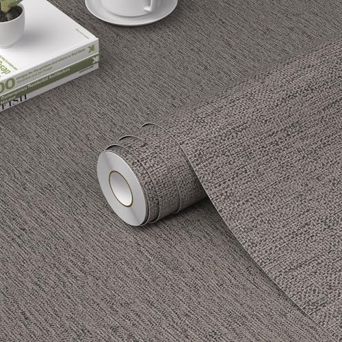 WADILE Grasscloth Peel and Stick Wallpaper 15.7in x 78.7in, Textured Contact Paper for Cabinets, Faux Linen Wall Paper Pull and Stick, Fabric Vinyl Wallpaper Self Adhesive Brown Gray - color: Brown Gray, size: 15.7" x 78.7"
