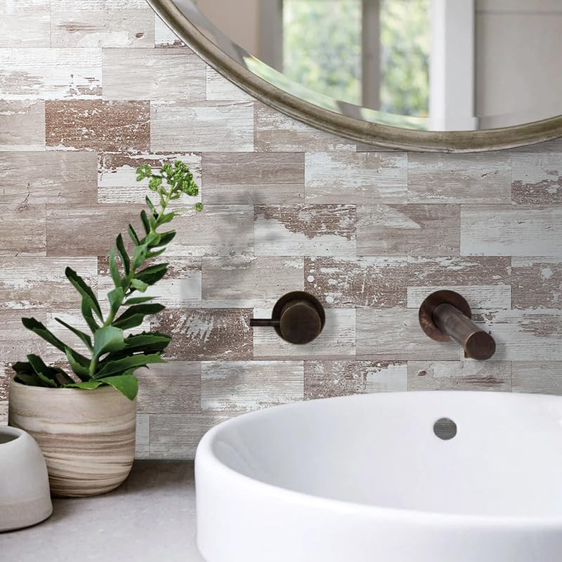 AULIGET 100 Piece Peel and Stick Backsplash PVC Tile, 3 Inch x 6 Inch Brown Birch Stick on Wall Tiles for Backsplash Kitchen, Bathroom, Laundry Room, Camper, Fireplace - color: Brown Birch