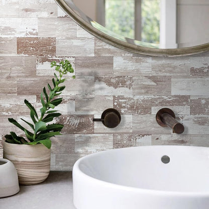 AULIGET 100 Piece Peel and Stick Backsplash PVC Tile, 3 Inch x 6 Inch Brown Birch Stick on Wall Tiles for Backsplash Kitchen, Bathroom, Laundry Room, Camper, Fireplace - color: Brown Birch