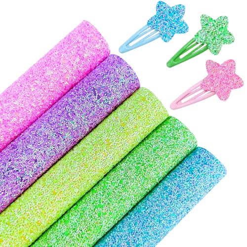 10pcs Colorful Rainbow Leopard Printed Faux Leather Sheets 8x12 inch Shiny Candy Color Glow in The Dark Chunky Glitter Girl Fabric for Bows (Rainbow Leopard), 19039 - color: Rainbow Leopard