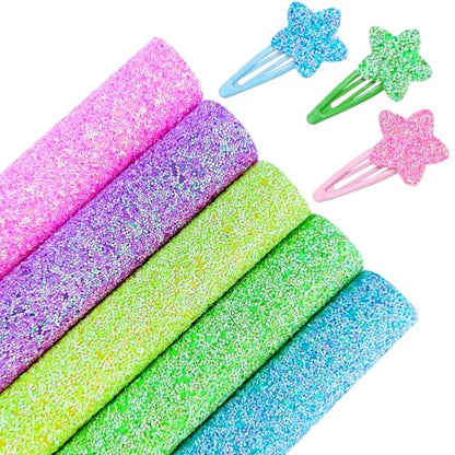 10pcs Colorful Rainbow Leopard Printed Faux Leather Sheets 8x12 inch Shiny Candy Color Glow in The Dark Chunky Glitter Girl Fabric for Bows (Rainbow Leopard), 19039 - color: Rainbow Leopard