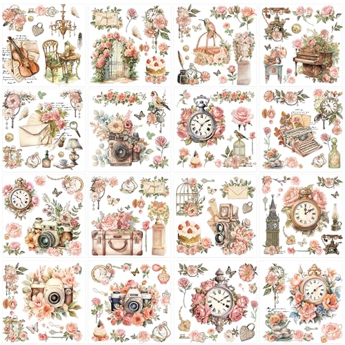 16 Pcs Vintage Floral Rub-On Transfers for Furniture & Crafts - style: Vintage Pink