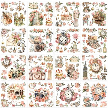 16 Pcs Vintage Floral Rub-On Transfers for Furniture & Crafts - style: Vintage Pink