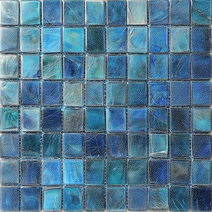 HOMETITUTE Dark Blue Mosaic Flat 12x12 Inch Peel Stick Vinyl Tile - color: Blue#13