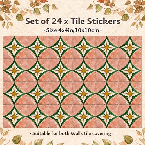 Faccito 24 Pcs Diamond Star 4x4 Tile Stickers Peel Stick Wall - style: Diamond Star