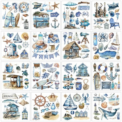 16 Sheets Nautical Rub on Transfers for Crafts Furniture Transfer - color: Nautical