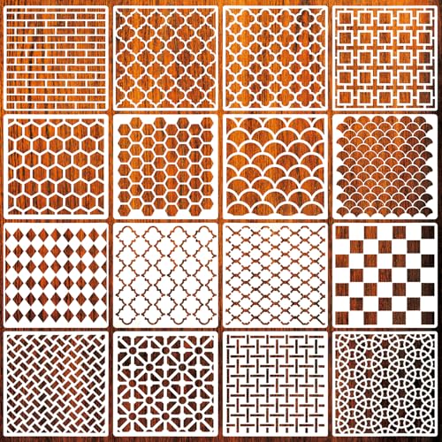 16 Pcs Geometric Stencils for Painting, Abstract Layers for Cards 6 Inch - color: Geo01, size: 6 Inch