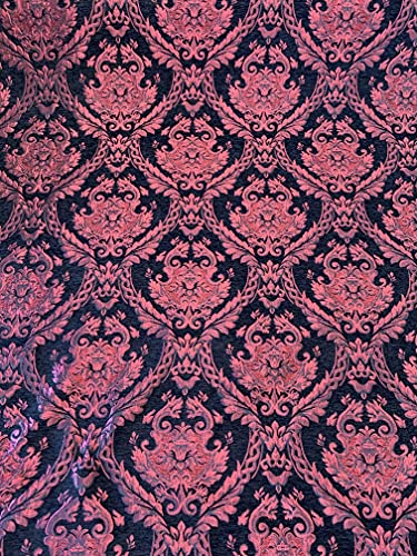 Damask Tapestry Chenille Fabric - Upholstery Fabric, 60" Width - Sold by The Yard (Black/Red) - color: Black/Red