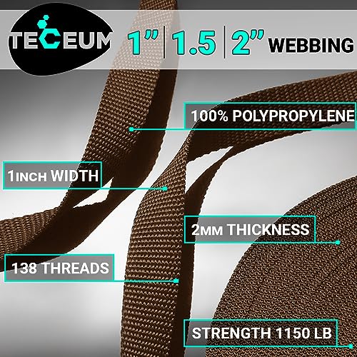 TECEUM Webbing Strap, 3/4" to 2", 10-50 Yds, Multi-Color Heavy Duty Tape - color: Brown, size: 1.5"- 50 yards