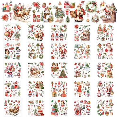 Dispowreath 25 Sheets Christmas Rub on Transfers for Crafts and Furniture - style: Xmas Tree