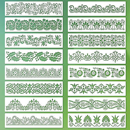 Ctosree 16 Pcs Flower Border Stencils Reusable, Cake Decorating Painting