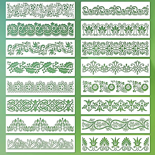 Ctosree 16 Pcs Flower Border Stencils Reusable, Cake Decorating Painting