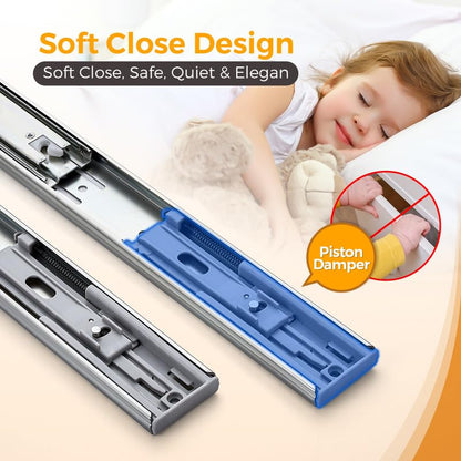 18 Inch Soft Close Drawer Slides, Side Mount Ball Bearing, 10 Pairs, Silver - size: 18 Inch