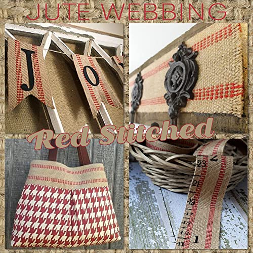 MEEDEE Red Jute 3.5 Inch Webbing Burlap with Red Stitching Upholstery Ribbon Chair Furniture Webbing Heavy Duty Jute Ribbon for Christmas Garland, Wreath, Banner (10 Yards) - color: Red, size: 3.5"