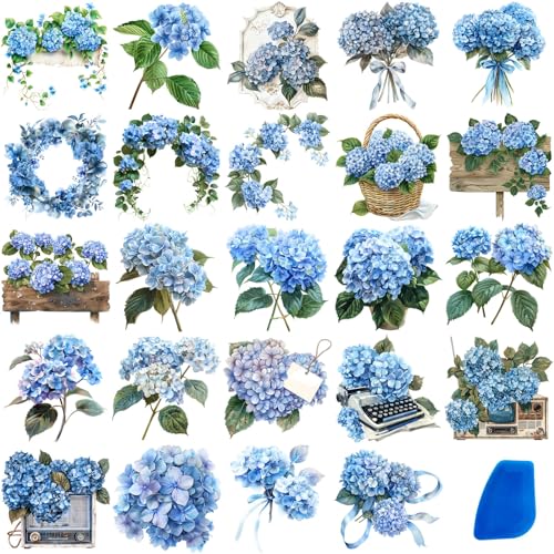 ZMRU 24 Sheets of Watercolor Style Rub on Transfers for Crafts - Perfect for Glass, Porcelain, Leather, Canvas, and Fabric Projects - IOD Transfers Included,3 * 3inch (Blue Hydrangea) - style: Blue Hydrangea
