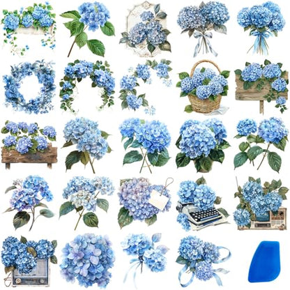 ZMRU 24 Sheets of Watercolor Style Rub on Transfers for Crafts - Perfect for Glass, Porcelain, Leather, Canvas, and Fabric Projects - IOD Transfers Included,3 * 3inch (Blue Hydrangea) - style: Blue Hydrangea