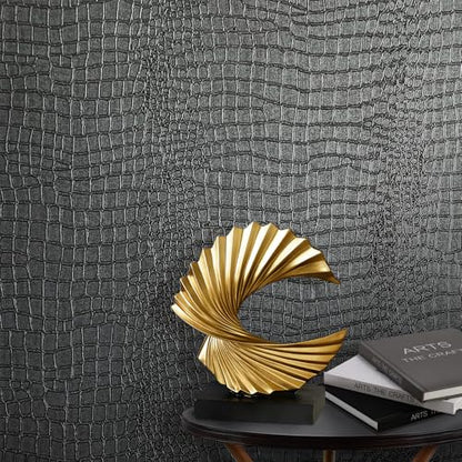 Zeeko Black Crocodile Peel and Stick Wallpaper 17.3" x 118" - color: Black, size: 17.3in x 9.8ft