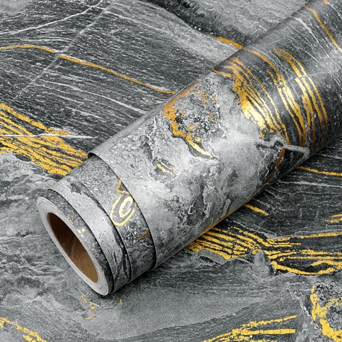 Livelynine Black Gold Marble Wallpaper Peel and Stick Countertops Marble Contact Paper for Kitchen Countertop Vinyl Wrap Waterproof Self Adhesive Desk Covering Bathroom Counter Top Covers 15.8x78.8 - color: White Black Gold, size: 15.8" x 78.8"