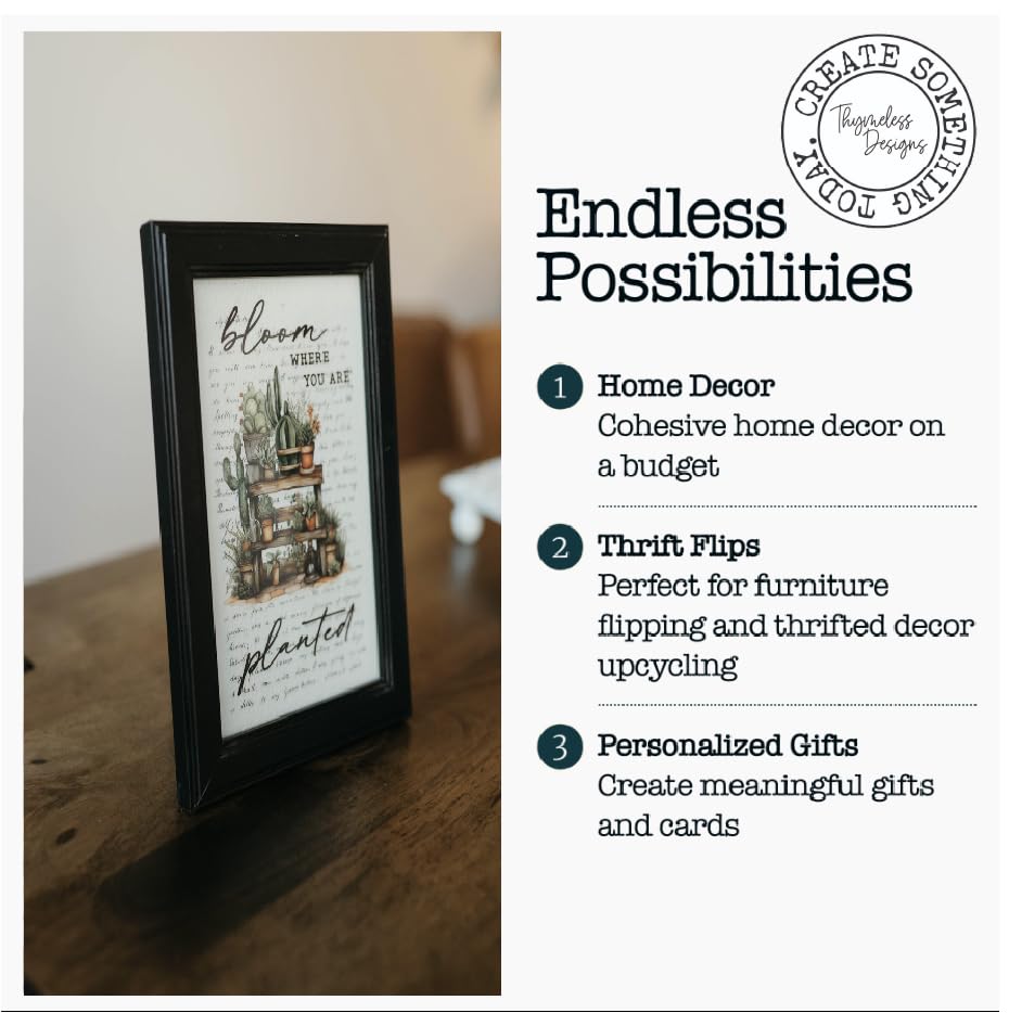 Rub on Transfers for Crafts and Furniture | 3 Design Sheets 6”x 12” | Home Decor Transfers | Furniture and Craft Decals | by Thymeless Designs (Succulent Garden) - style: Succulent Garden