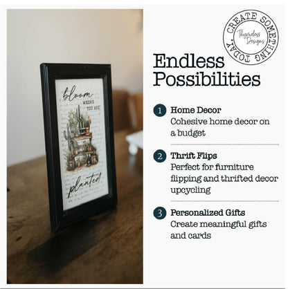 Rub on Transfers for Crafts and Furniture | 3 Design Sheets 6”x 12” | Home Decor Transfers | Furniture and Craft Decals | by Thymeless Designs (Succulent Garden) - style: Succulent Garden