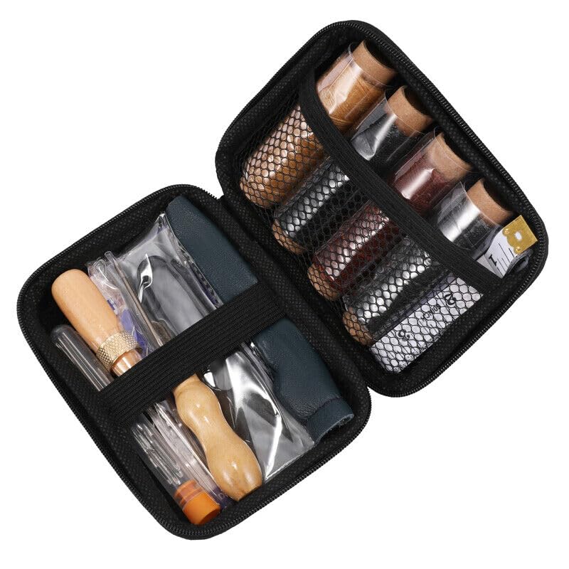 28pcs Leather Sewing Awl Thread Kit with Waxed Thread Manual Speedy Stitcher Tool，Leather Sewing Tools for DIY Leather Craft Leather Upholstery Repair Kit