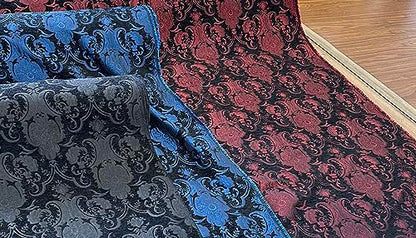 Damask, Chenille,Upholstery,Drapery Fabric, Sold By the Yard 58" Wide (Black/Black) - color: Black/Black