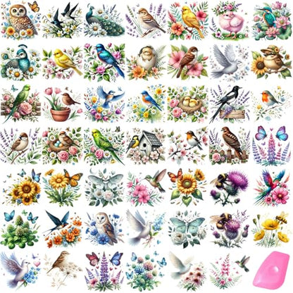 48 Sheets Rub on Transfers for Crafts and Furniture Rub on Transfer Stickers Decals for Wood,2.5 * 2.5inch (Insects Birds) - style: Insects Birds